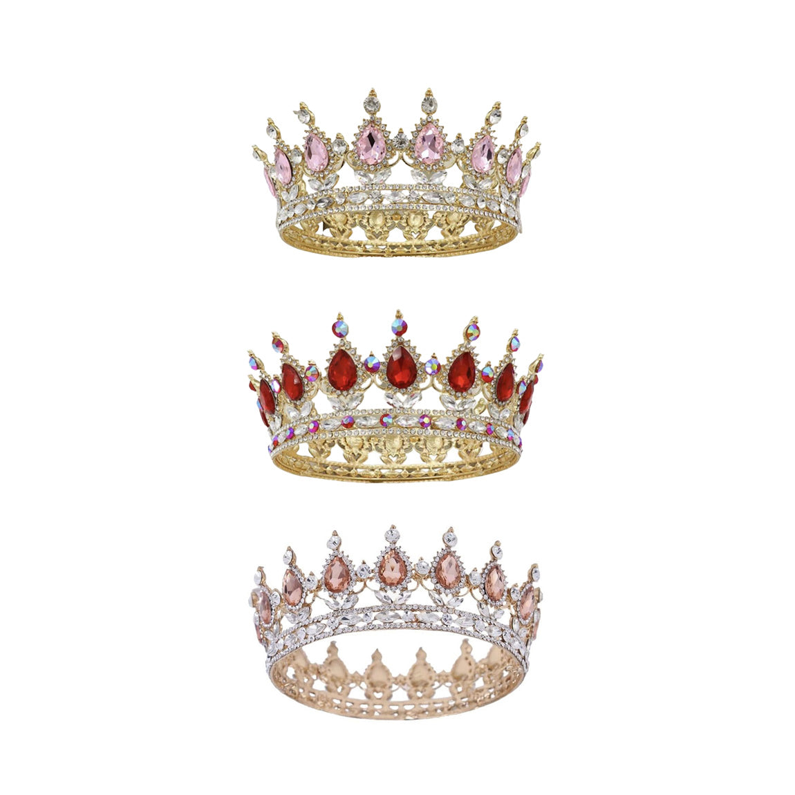 Red, Pink, and Champagne Gold Tiaras