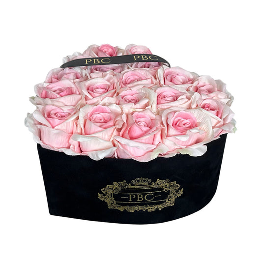 Large Black Heart Box filled with Pink Roses