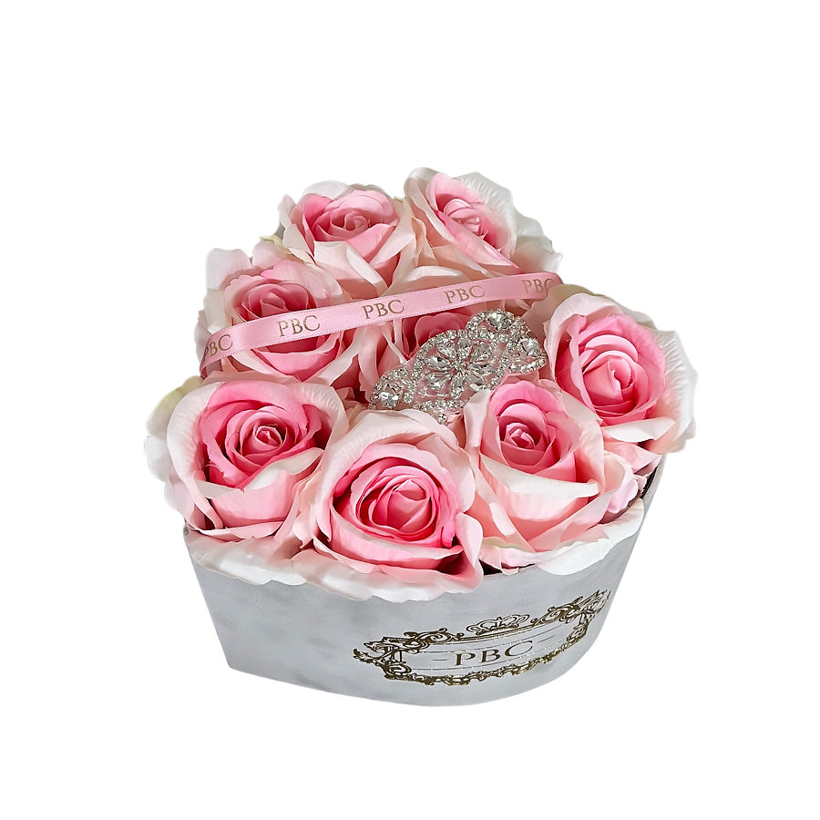 Small Heart Flower Box filled with pink roses