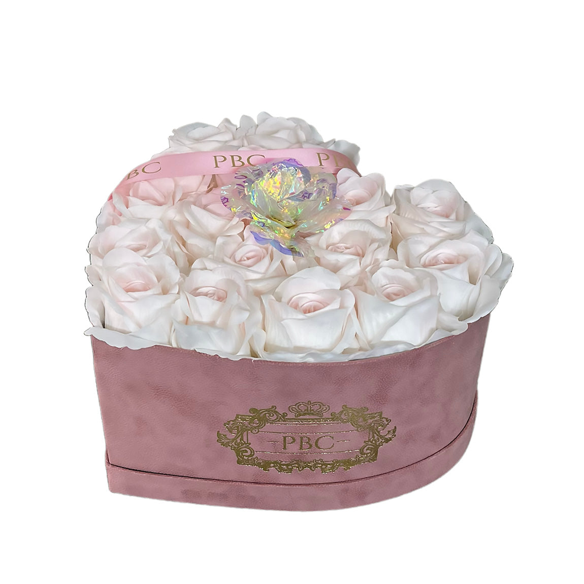 Pink flower box with crystal rose and white flowers