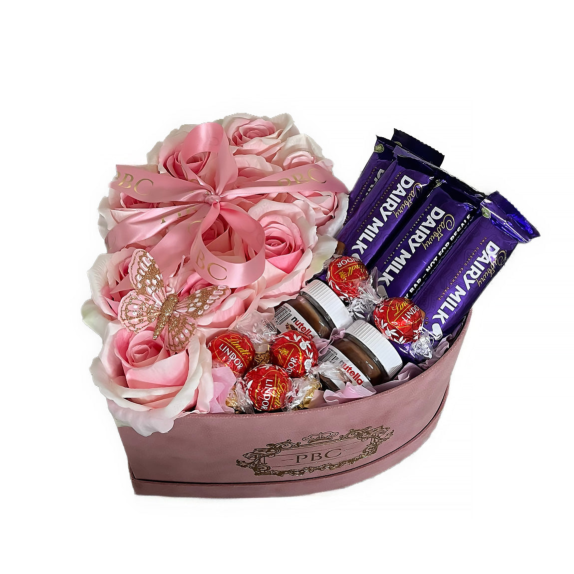 Pre-made treat box and pink roses