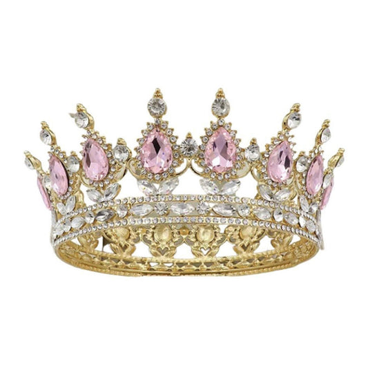 Golden Tiara with silver and pink jewels.