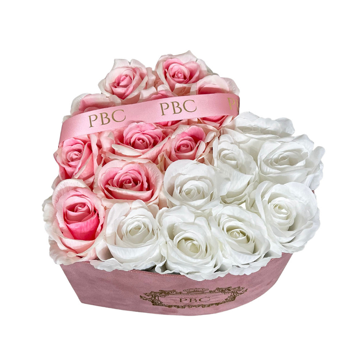 Top view of PBC Gifts pink and white rose box