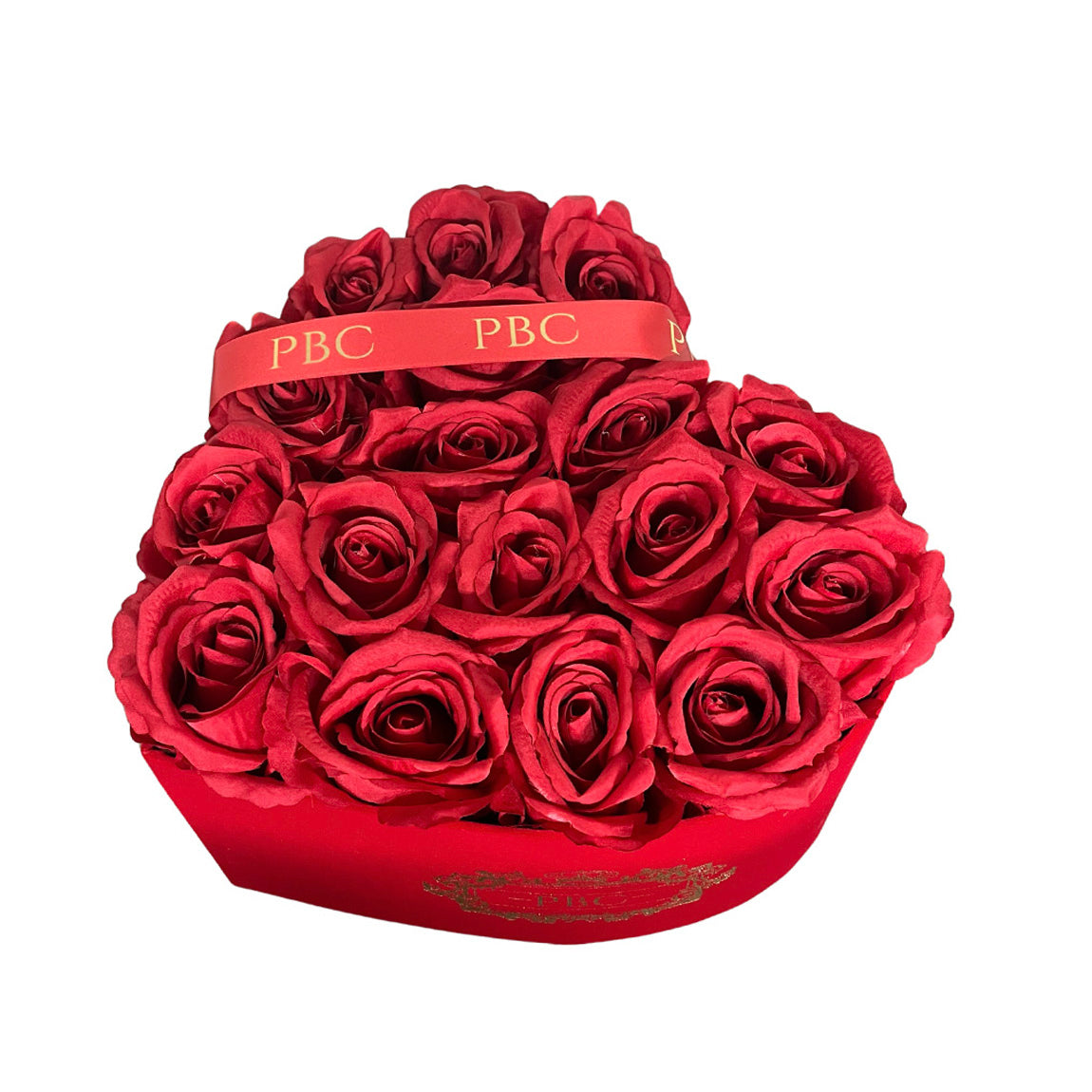 Top view of a red heart flower box