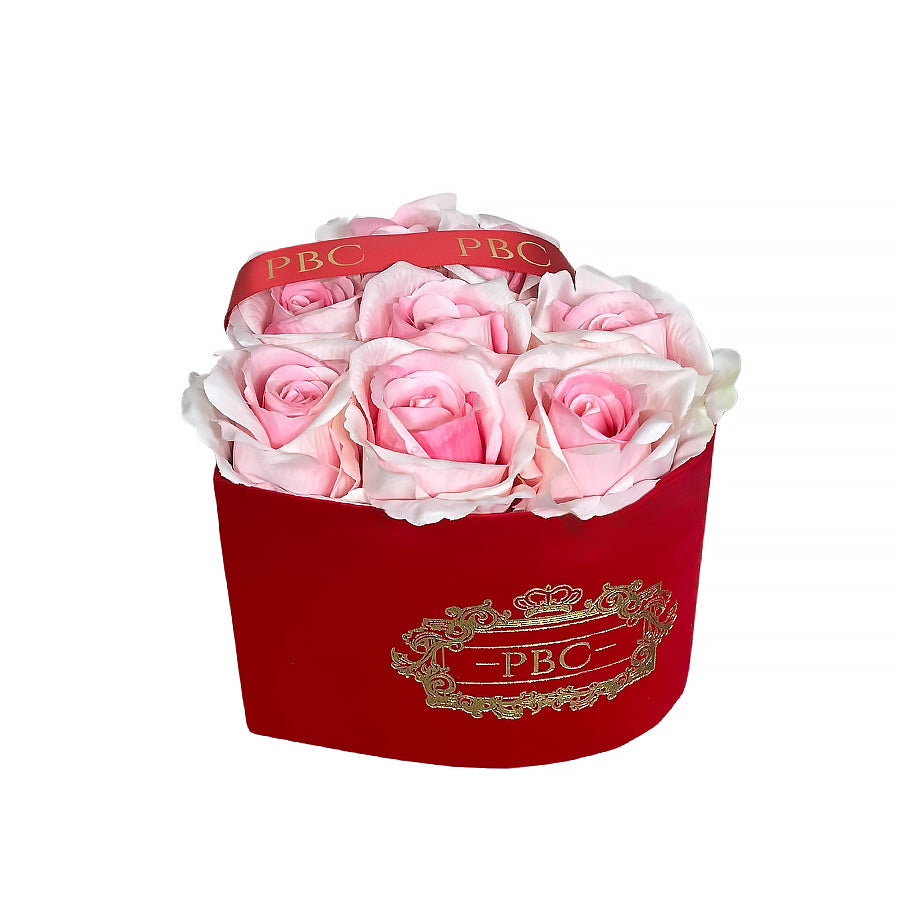 Small red love heart box with pink roses